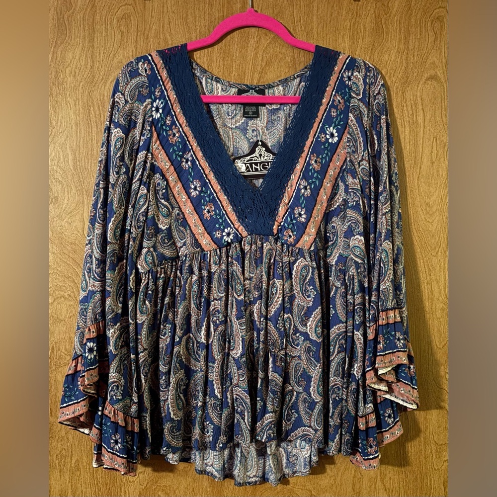 Angie Women's Boho Paisley Blouse Medium